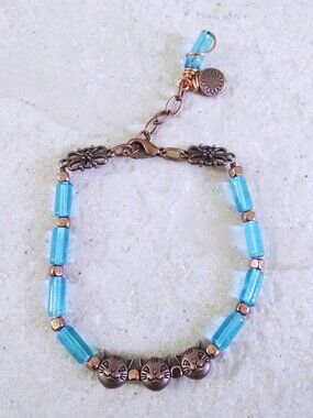 Calling all Cat Lovers!!! Playful Kitty Bracelet w. Blue Glass Rods + Copper